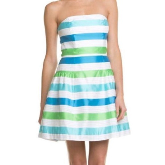 Lilly Pulitzer Blue Green Striped Strapless Sundress Size 4 - Picture 1 of 9